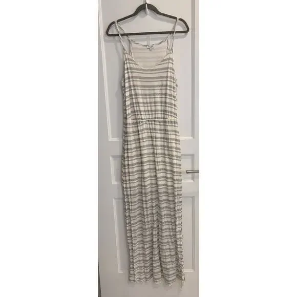 Splendid Marina Eyelet Maxi Dress Spaghetti Strap Long Striped Slit Dress, Gray - Picture 2 of 5
